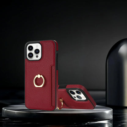 Leather Wallet Phone Case for iPhone Air 17 16 15 14 13 12 11 Pro Max XS XR X 7 8 Plus Ring Holder Card Solt Litchi Stand Cover