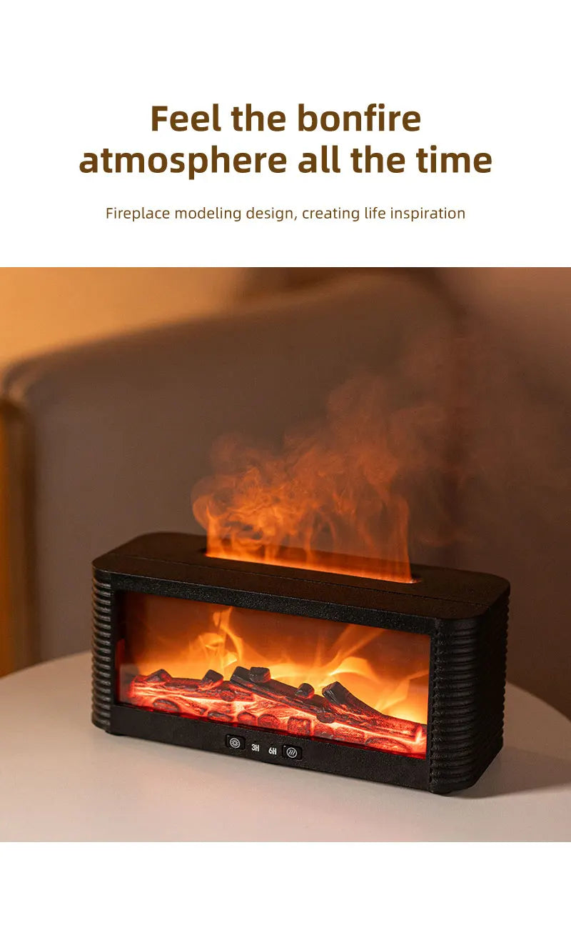 250ml Flame Fireplace Aroma Humidifier Colorful Light Aromatherapy Essential Oil Diffuser with Timed Auto Off for Home Bedroom