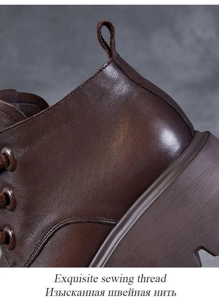 DRKANOL Luxury Design Genuine Leather Ankle Boots For Women Platform Casual Short Boots Women Winter Thick High Heel Warm Shoes