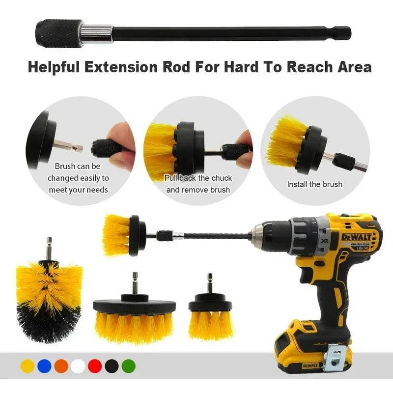 2/3.5/4/5'' Electric Scrubber Brush Drill Brush Kit Plastic Round Cleaning Brush Tool for Carpet Glass Car Tires Nylon Brushes