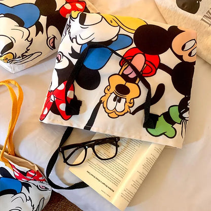 Cartoon Mickey Tote Bag Canvas Bag with Goofy Pattern Shoulder Bag Fashion Travel Large Capacity Canvas Bag Women Shopping Use
