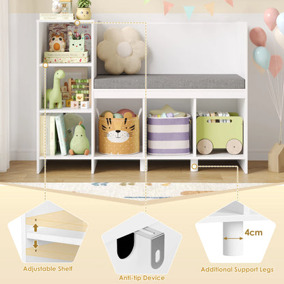 Child Rack 110 cm toys Shelf CHILDREN'S room with Pillow and 6 Shelves Child Seat Bench toys storage for Kids