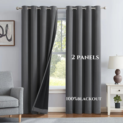 2panels Solid 100% Blackout Curtain - Curtains for Bedroom, Living Room Decor - UV Protection, Easy Sliding and Stylish Design