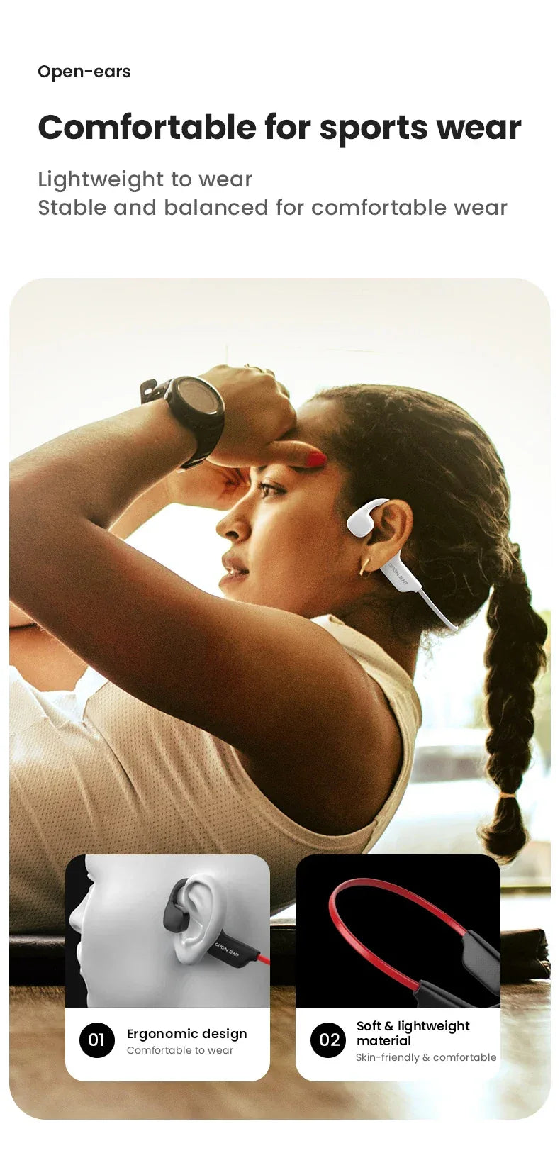 Bone Conductive Wireless Earphones Bluetooth 5.2 Open Headphones Sports Headset Waterproof Earhooks Headworn Loop