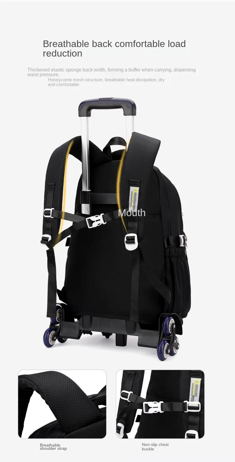 Children School Backpack Trolley Bag with Wheels Students Backpack Book Bag Rolling School bag for Girls Kids Wheeled Backpack