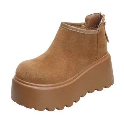Platform High Heels Slippers Women Suede Mules Shoes Fur Warm Wedges Flip Flops 2025 Winter New Snow Boots Fashion Zapatos Mujer