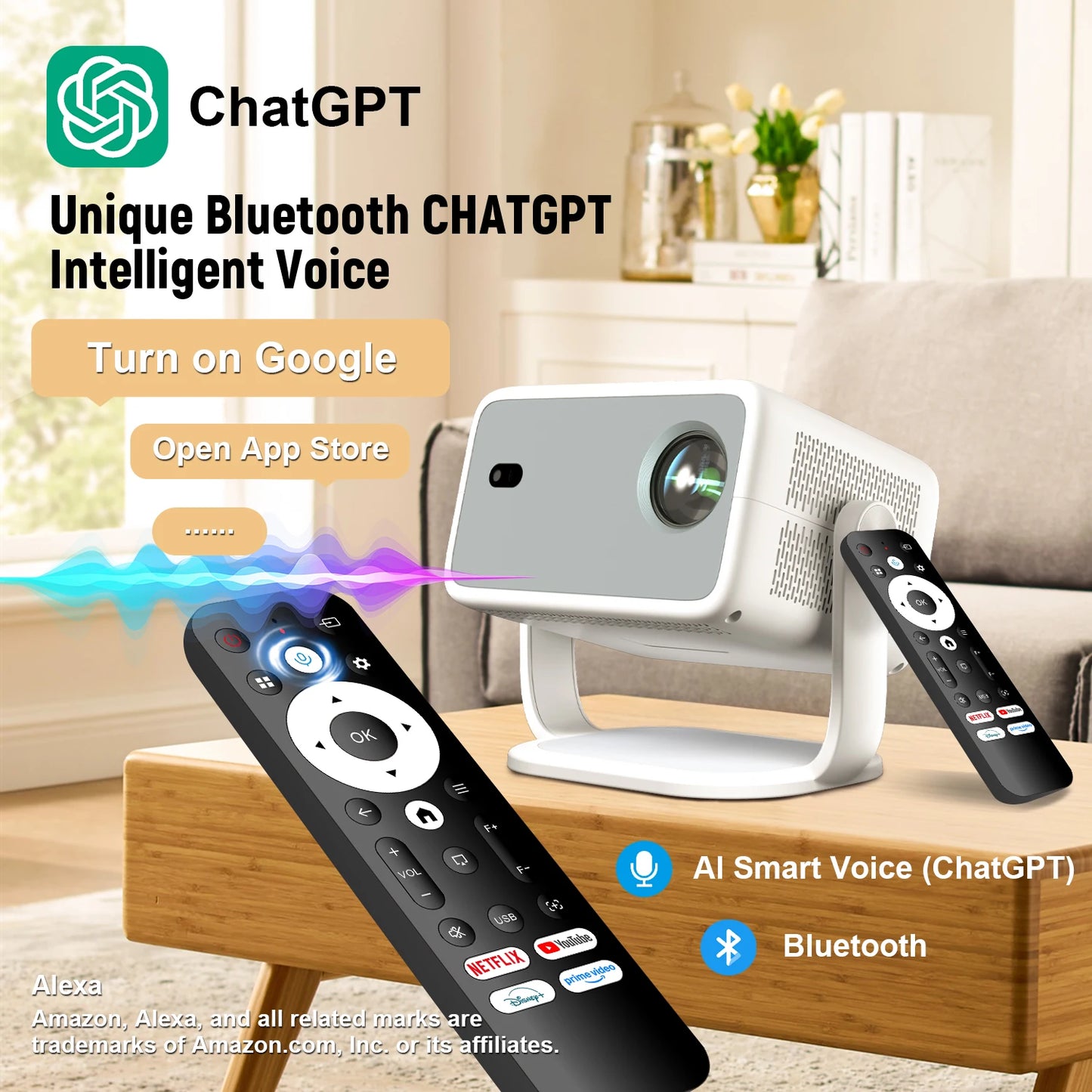 Velec Projector Compatible with Netflix 650ANSI Android 13 Portable 4K Native Wifi6 BT5.2 1080P TP350 Auto Keystone Correction