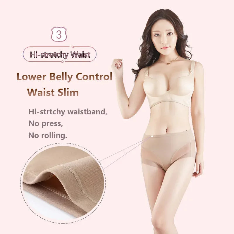 Ice Silk Women Underwear Panties Transparent Mesh Gauze Corset Waist Slimming Black Briefs Female Trainer Shaping Underpants2024