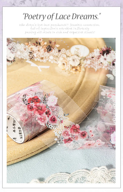 Mr. Paper 1 Roll Lace Flower PET Tape Home Decoration for Scrapbook Frame Phone Case Notebook Phone Case Collage Sticker Gifts