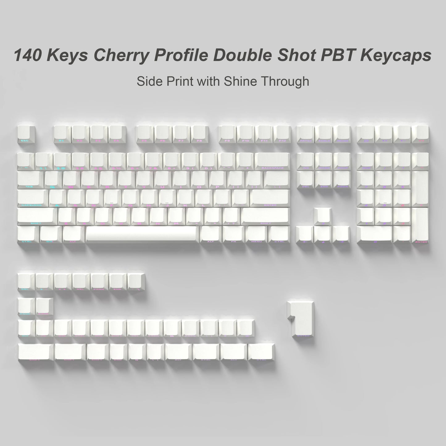 Babysbreath Side Print Shine Through Keycap Cherry Profile Double Shot PBT Keycaps 130 Key for Cherry MX Switches Gamer Keyboard