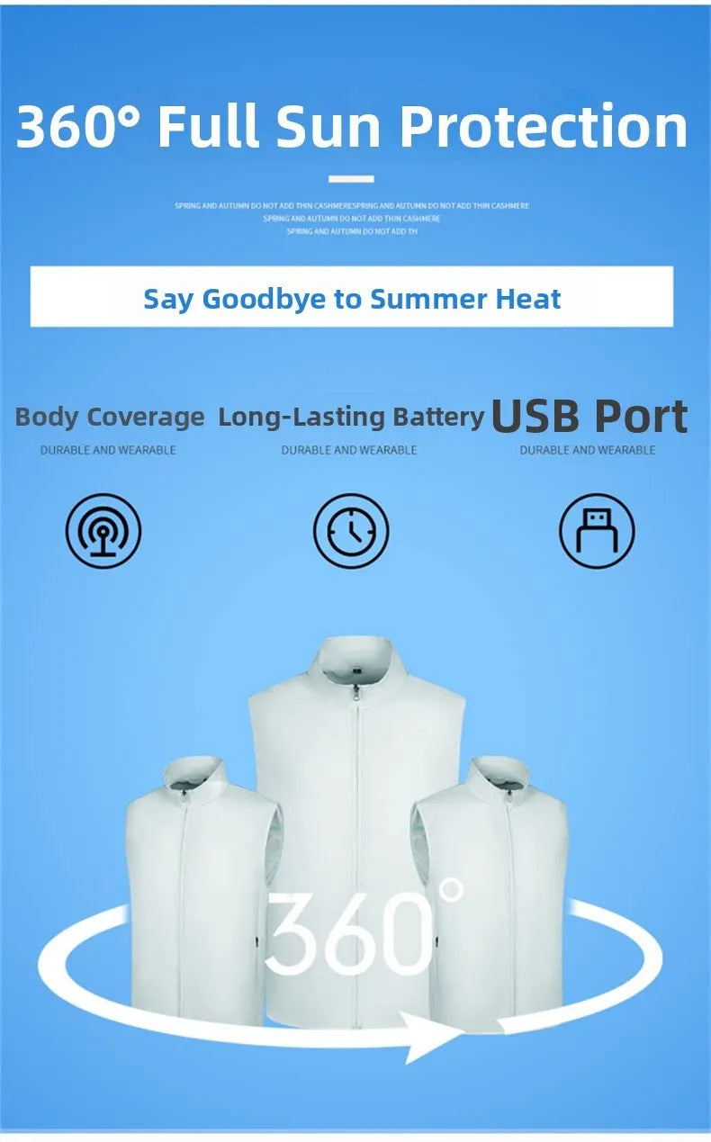 Summer Cooling Vest Men USB Charging Fan Sleeveless Jacket Air Conditioning Clothing Breathable Cool Working Coat for Outdoor Wo