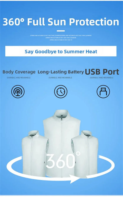 Summer Cooling Vest Men USB Charging Fan Sleeveless Jacket Air Conditioning Clothing Breathable Cool Working Coat for Outdoor Wo