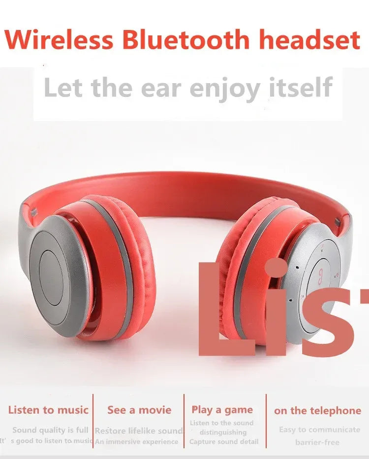 P47 Bluetooth 5.0 Wireless Headphone Foldable HIFI Stereo Bass Earphone Kid Helmet Gift With Mic USB Adaptor For iPhone Game