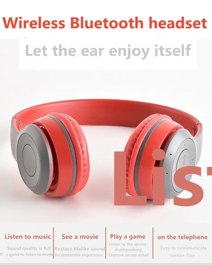 P47 Bluetooth 5.0 Wireless Headphone Foldable HIFI Stereo Bass Earphone Kid Helmet Gift With Mic USB Adaptor For iPhone Game