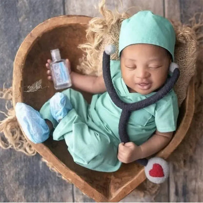 Baby Photo-Shooting Props Doctor Costume Photostudio Clothes Shirt & Hat Pants Newborn Photo Clothing Unisex Bodysuit
