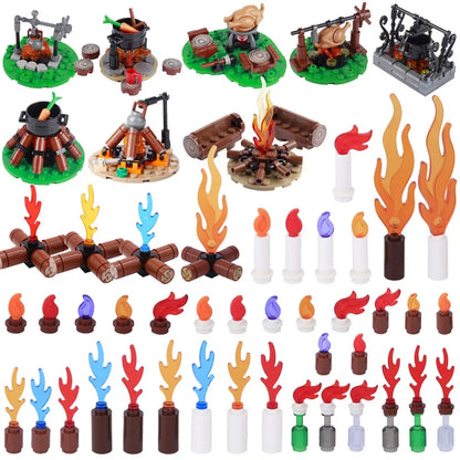 MOC Medieval Campfire Building Block Flame Wave Candle Transparent Wine Bottle Educational Toy Compatible Accessories Brick K054