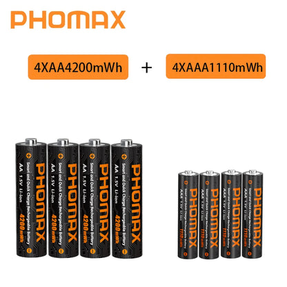 PHOMAX New Fast Charger&Rechargeable Battery,1.5V AA 4200mWh & AAA 1110mWh Lithium Battery  For  Remote Control Mouse SmartDoor