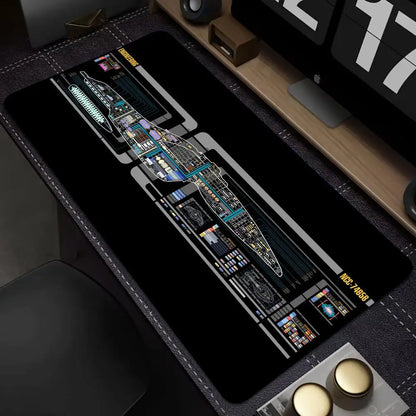 Starship Blueprint Pad Desk Pad Mouse Pad Gamer Computer Cabinet Star Trek Game Office Keyboard Animation XXL Large Desk Pad