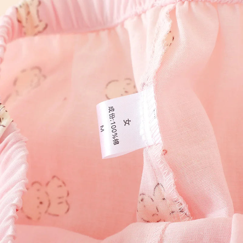 Summer Women Pajamas 3 Pieces Set 100% Gauze Cotton Female Sleepwear Bedroom Set Short sleeved long pants + shorts Woman Piiama