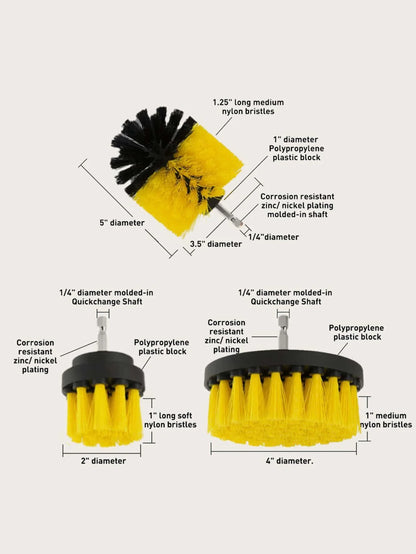 3Pcs/Set Electric Scrubber Brush Drill Brush Kit Plastic Round Cleaning Brush for Carpet Glass Car Tires Nylon Brushes