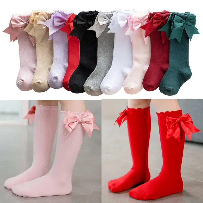 Winter Autumn Kids Knee High Socks Baby Girls Cotton Socks Big Bow Soft Toddlers Princess Children Long Socken For 0-5Years