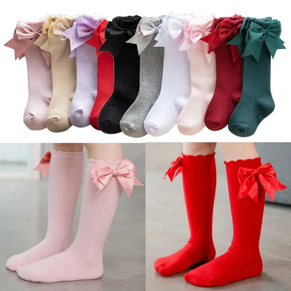 Winter Autumn Kids Knee High Socks Baby Girls Cotton Socks Big Bow Soft Toddlers Princess Children Long Socken For 0-5Years
