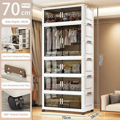 Multi-Functional Folding Storage Cabinet with Doors for Home Office Kitchen Bathroom Organizer White Black Gray