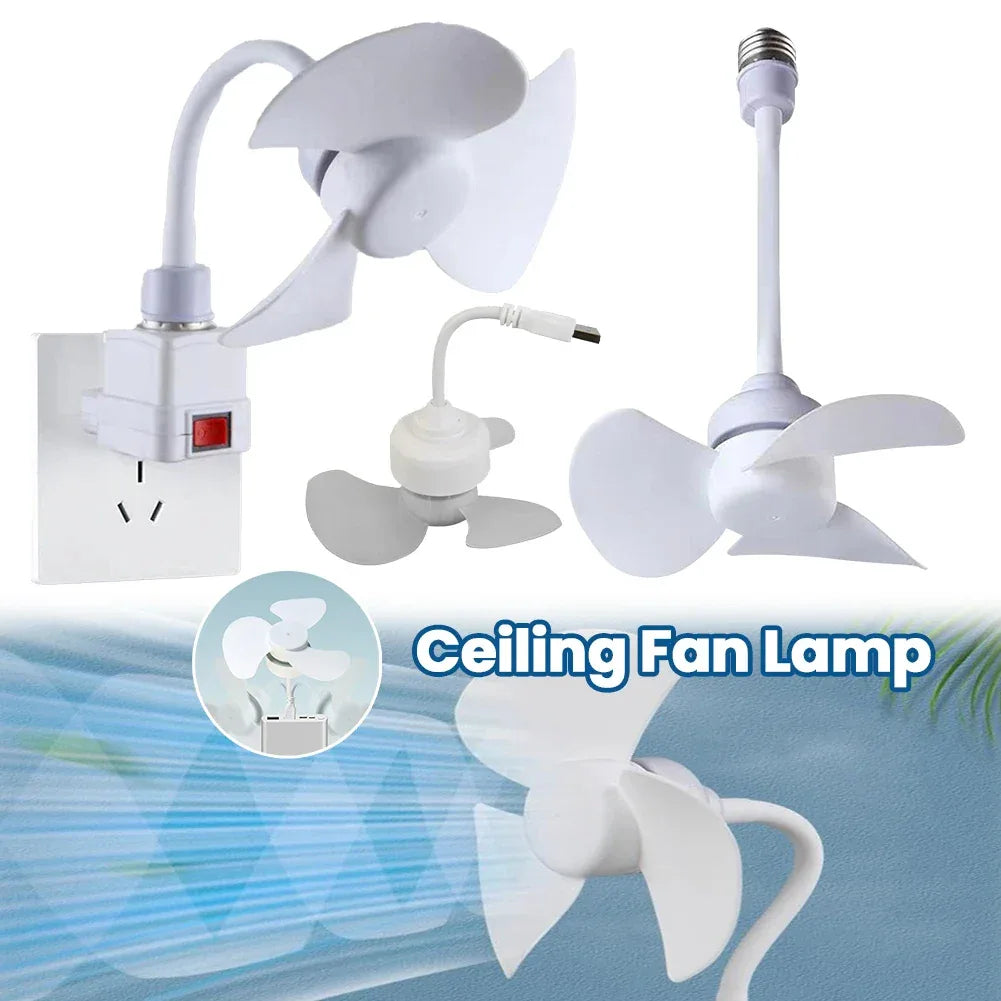 LED Mini Ceiling Fan E27 Base/USB Modern LED Ceiling Fan Hose Extender Indoor Ceiling Fan Light for Bedroom Living Room