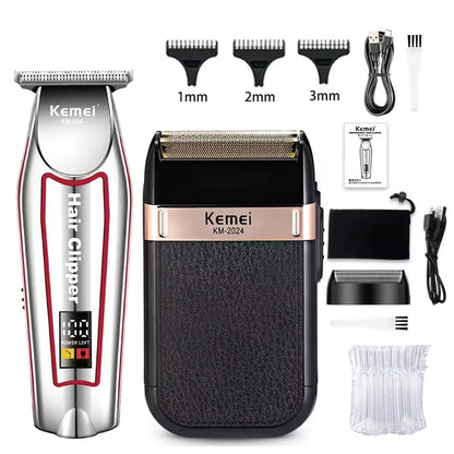 Kemei Men's Electric Hair Trimmer USB Charging Cordless Hair Clipper Reciprocating Twin Blade Beard Shaver KM-2024 KM-034 Kit