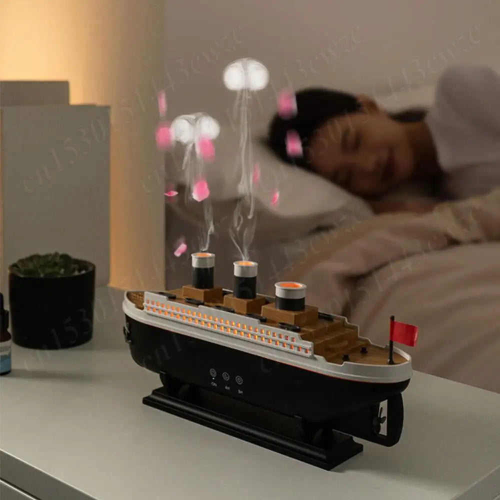 Ship Model Decoration Air Humidifier 250ml Ocean Liner Essential Oil Diffuser Jellyfish Smoke Ring Spray Aroma Diffuser For Home