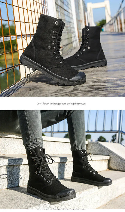 2024 Men's Fashion Canvas Shoes Spring and Autumn Outdoor Shoes Thick-soled High-top Shoes Cuff Shoes Fashion Sports Shoes