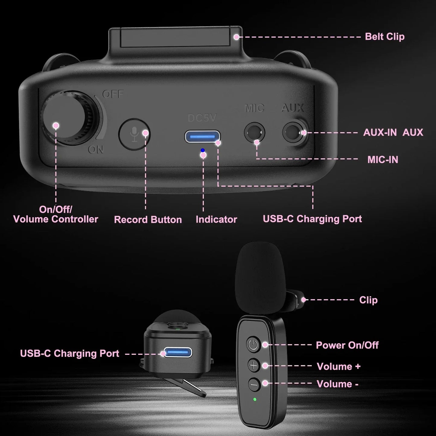 Portable Wireless Voice Amplifier with Lavalier Microphone Rechargeable Clip On Megaphone Speaker for Teacher Tour Guide Outdoor
