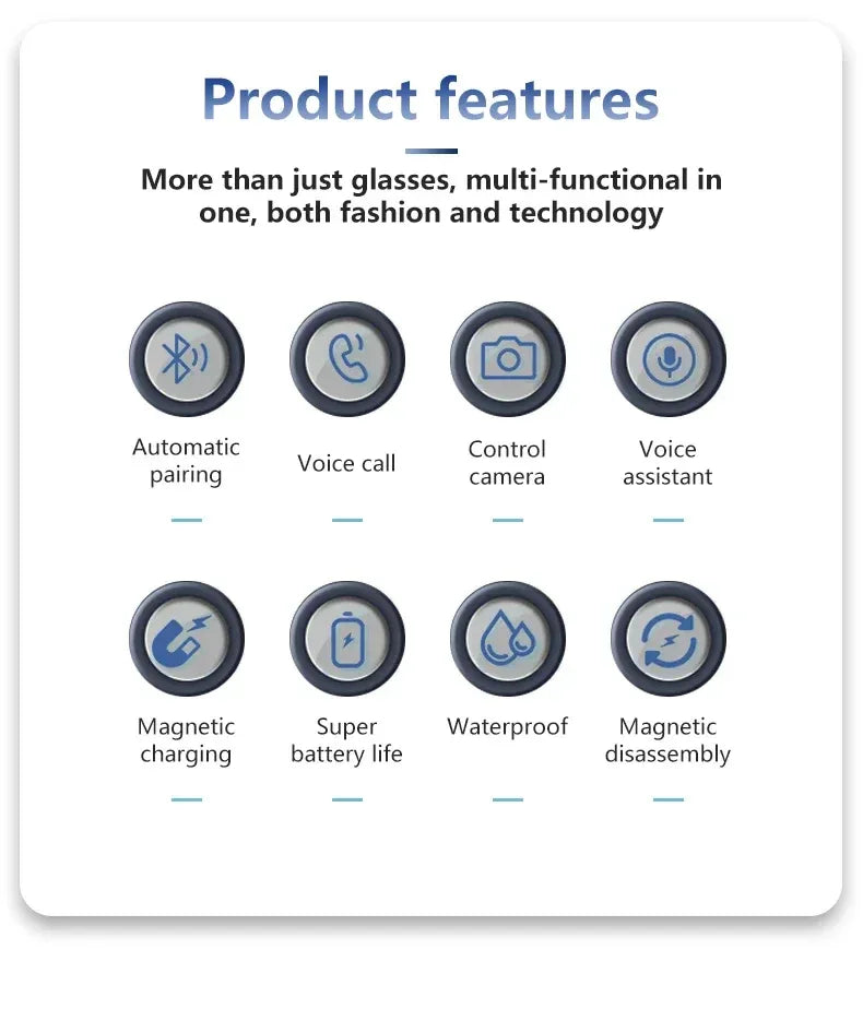 CLLOIO Bluetooth Smart Prescription Glasses Magnet Clip On Polarized Myopia Eyewear Anti Blue Light Progressive Reading Glasses