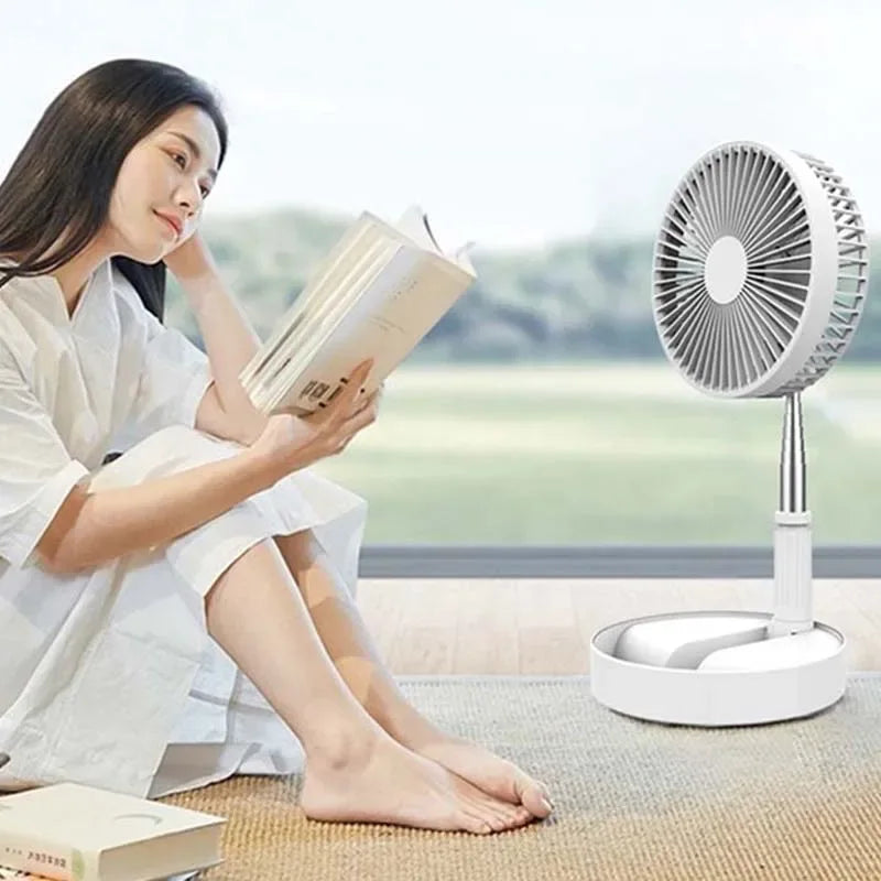 Foldable Telescopic Wireless Portable Desk Fan Usb Rechargeable Built-In Battery Oscillating Standing Air Cooling Fan