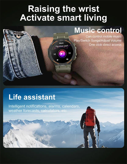 2025 New Sport Smart Watch Men 360*360 HD Screen Flashlight Health Monitoring IP68 Waterproof Heart Rate BT Call Smartwatch Man