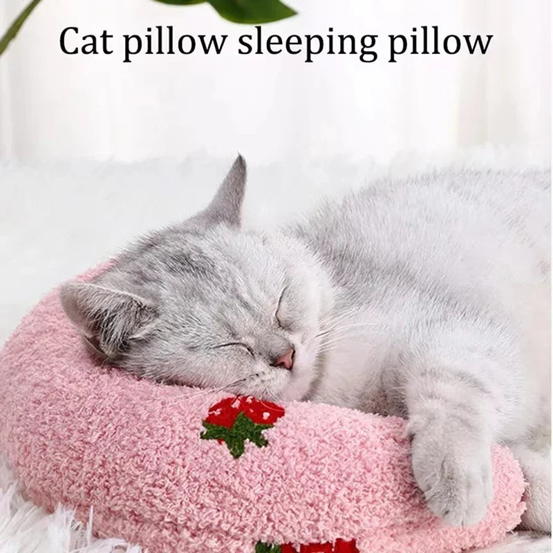 Warm Fluffy Pet Neck Pillow Comfortable U-Shaped Cushion for Cats Dogs Anxiety Relief and Deep Sleep