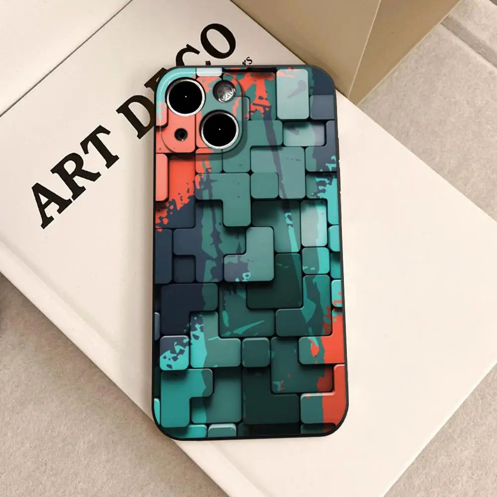 Men's cool creative cube Building Block IMD Phone Case FOR IPhone 16promax 14 11 12 Pro 8 7 15 Plus 13 Pro MAX XR XS Black Cover