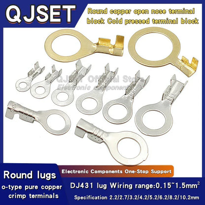 100PCS Circular Terminal Blocks DJ431 O-ring lugs Cold pressed connectors Copper lugs Terminal blocks Open ended bare ends 6.3mm