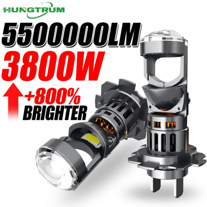 New H4 H7 LED Projector Lens Headlight 5500000LM Wireless Plug And Play CANBUS Car Lights 1:1 Design 800% Brightness Headlamp