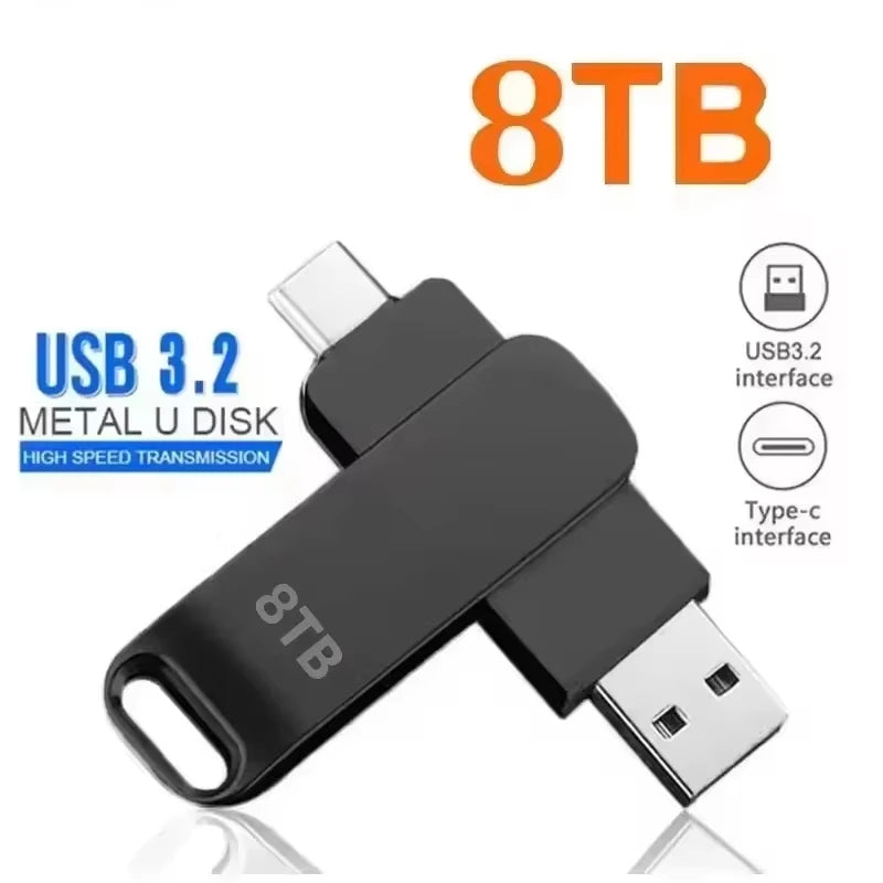 USB3.0 USB Flash Drive  1TB 2TB 16TB OTG Pen Drive High Speed Type-C Flash Disk Real Capacity Metal Pendrive For Phone Computer