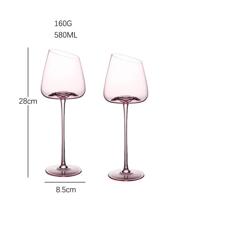 French Pink Flamingo Red Wine Glasses Set Crystal Glass Goblet Creative Inclined Mouth Concave Bottom Champagne Wine Cup Blue