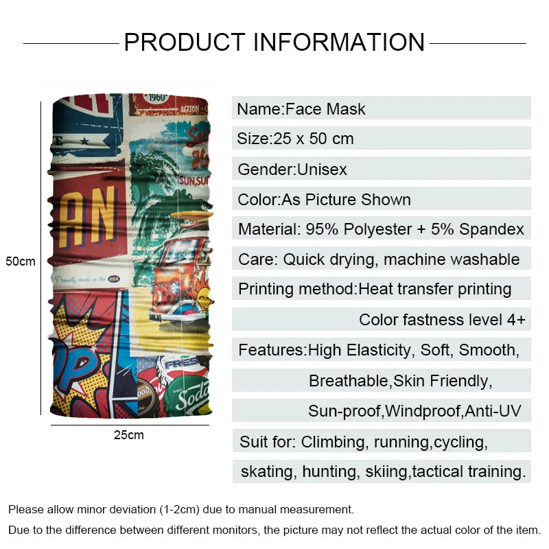 UV Protection Face Mask Neck Gaiter Windproof Scarf Sunscreen Breathable Bandana Balaclava for Sport Outdoor Running Motorcycle