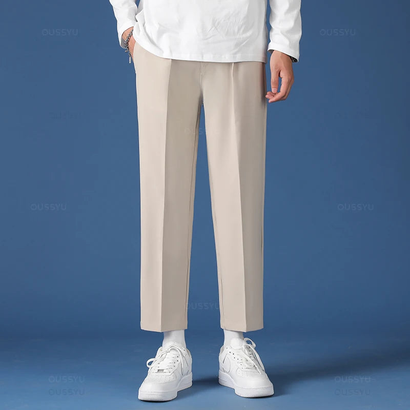 All Seasons New Smooth Pendulous Suit Pants Men Business Long Trousers Korean Formal Ankle Length Pant Male Plus Size 40