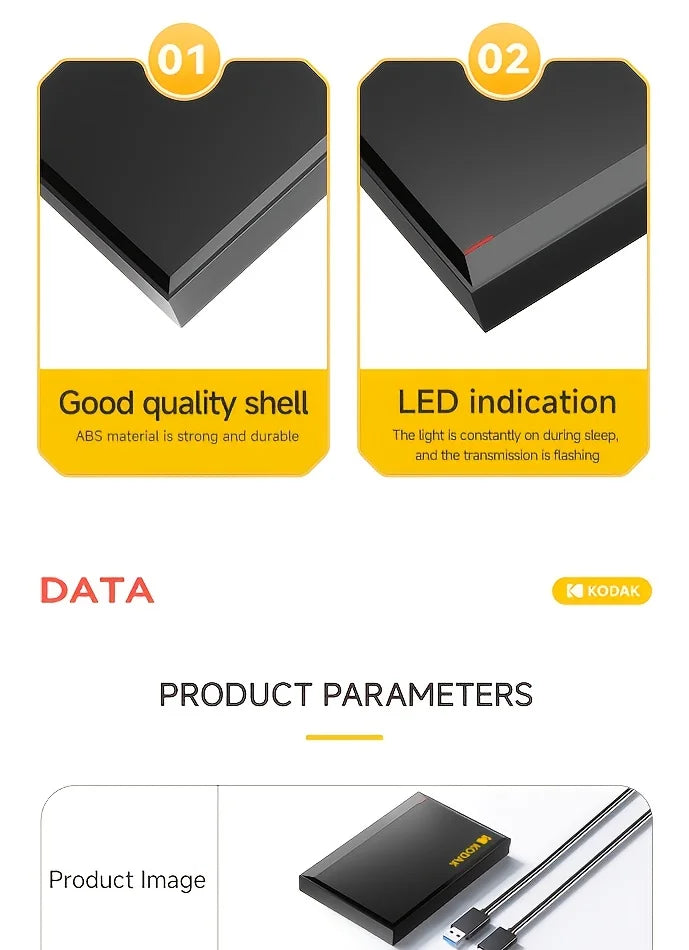 KODAK P190 Portable External Hard Drive 500GB 1TB USB 3.0 HDD Mechanical Mobile Disk for PC Laptop Gaming Storage