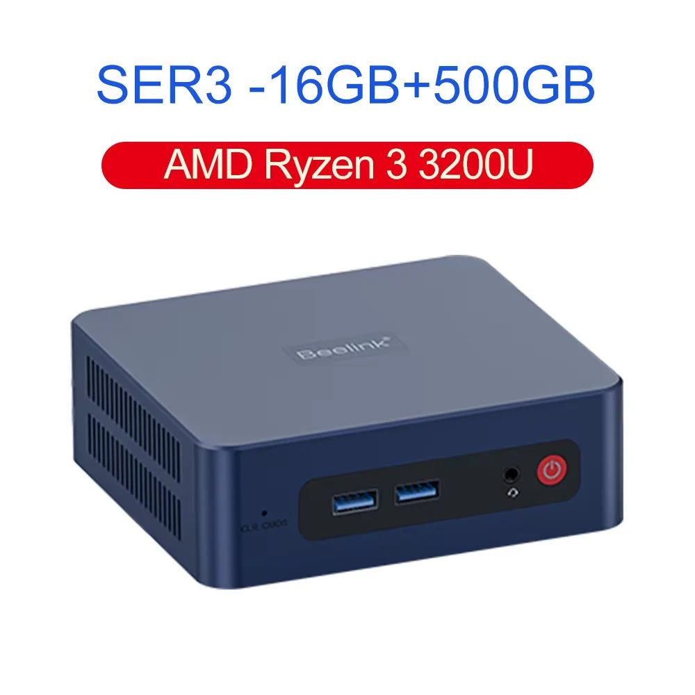 Beelink Mini PC SER5 Max AMD R7 6800U 7735HS R5 5500U R3 3200U 16G 500G NVME Windows Type-C Triple Screen Gamer Mini Computer