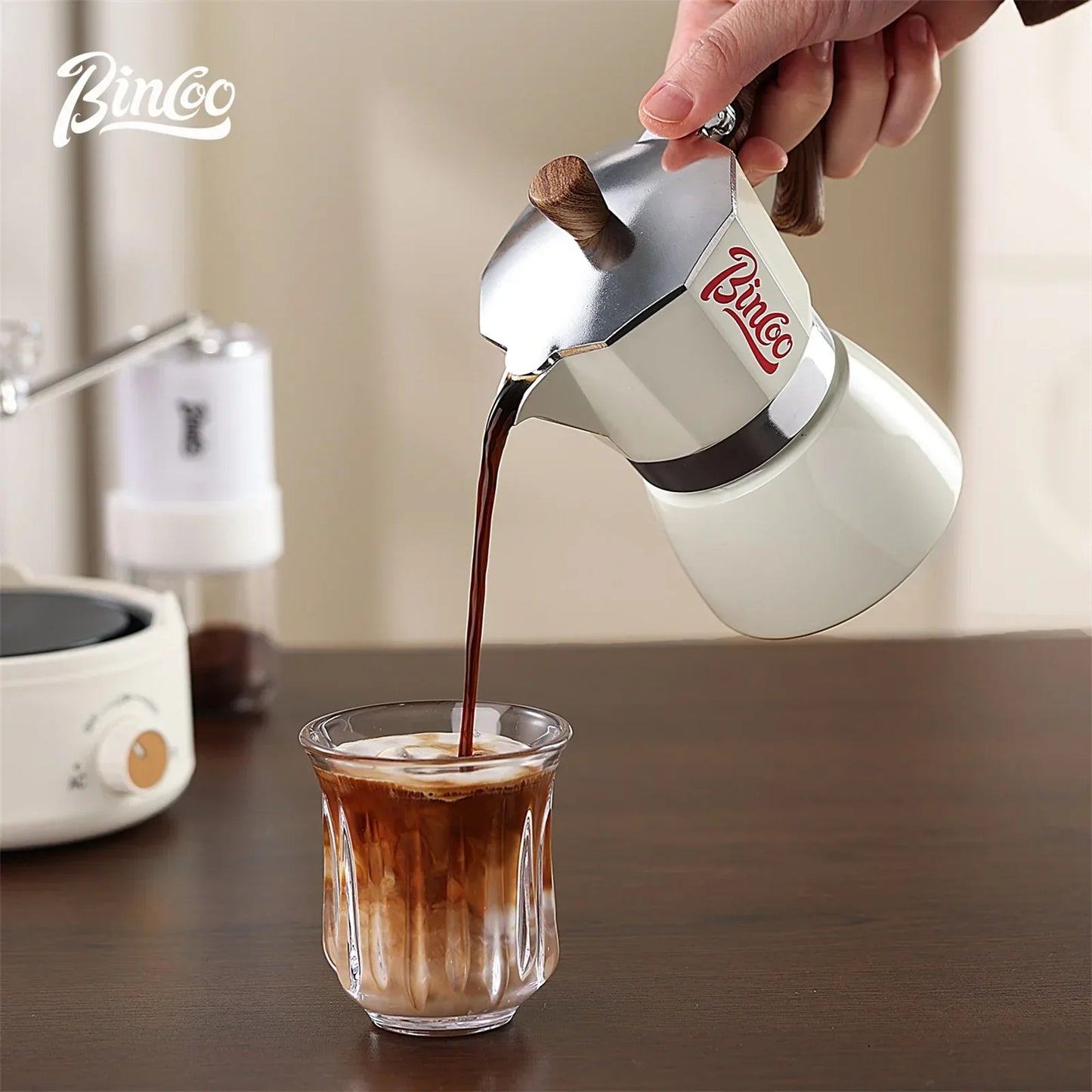 Bincoo Moka Pot and Electric Stove Combo Espresso Maker Compact Design for Small Spaces for Rich Italian Style Coffee Brewing