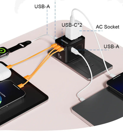 Global Universal Conversion Travel Plug 2 Type-C Sockets EU US AC Power Travel Adapter PD 65w 45w 25w Travel Plug Fast Charging