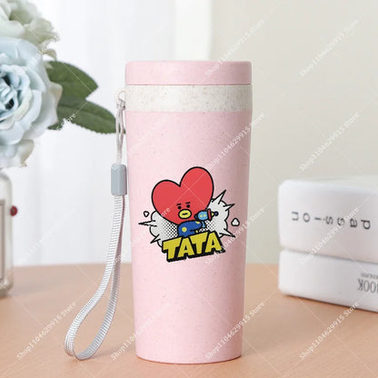 350ml BT21 Portable Water Bottle COOKY TATA RJ Cute Anime Leak-proof Plastic Drinking Cup Milk Coffee Juice Cup Drinkware Gift