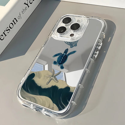 Ocean Turtle Beach Pattern Back Mirror Phone Case for IPhone 11 12 13 14 15 16 17 Pro Max X XR XS 7 8 Plus Air Shockproof Cover