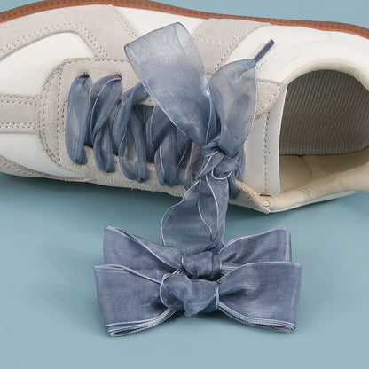 1 PAIRS Fashion Shoe Laces Silk Satin Ribbon Shoelaces Soft Casual Flat Shoestrings for Sneaker 2.5CM Wide&more choices of color